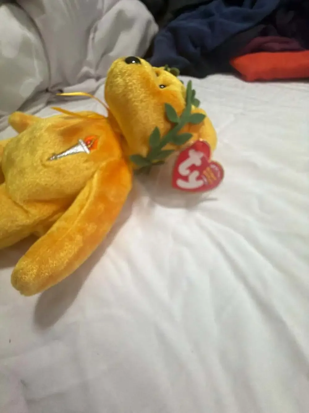Ty Beanie Baby 'Victory' 2004 Olympics Gold Bear with Torch and Laurel